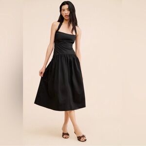 Anthropologie Zetta Drop-Waist Satin Midi
Dress in Black